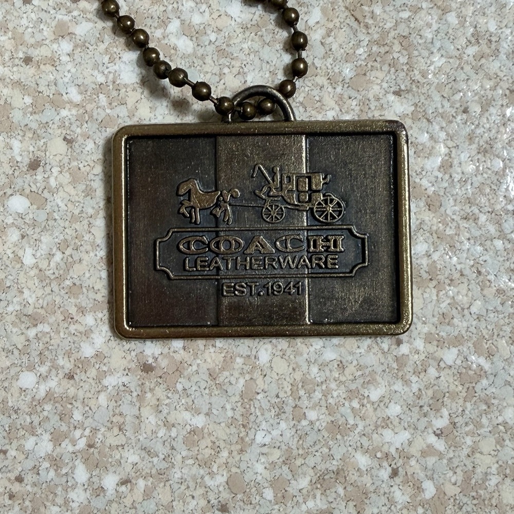 Coach Brass Hangtag Metal Carriage Gold Tone Handbag Purse Charm With Chain